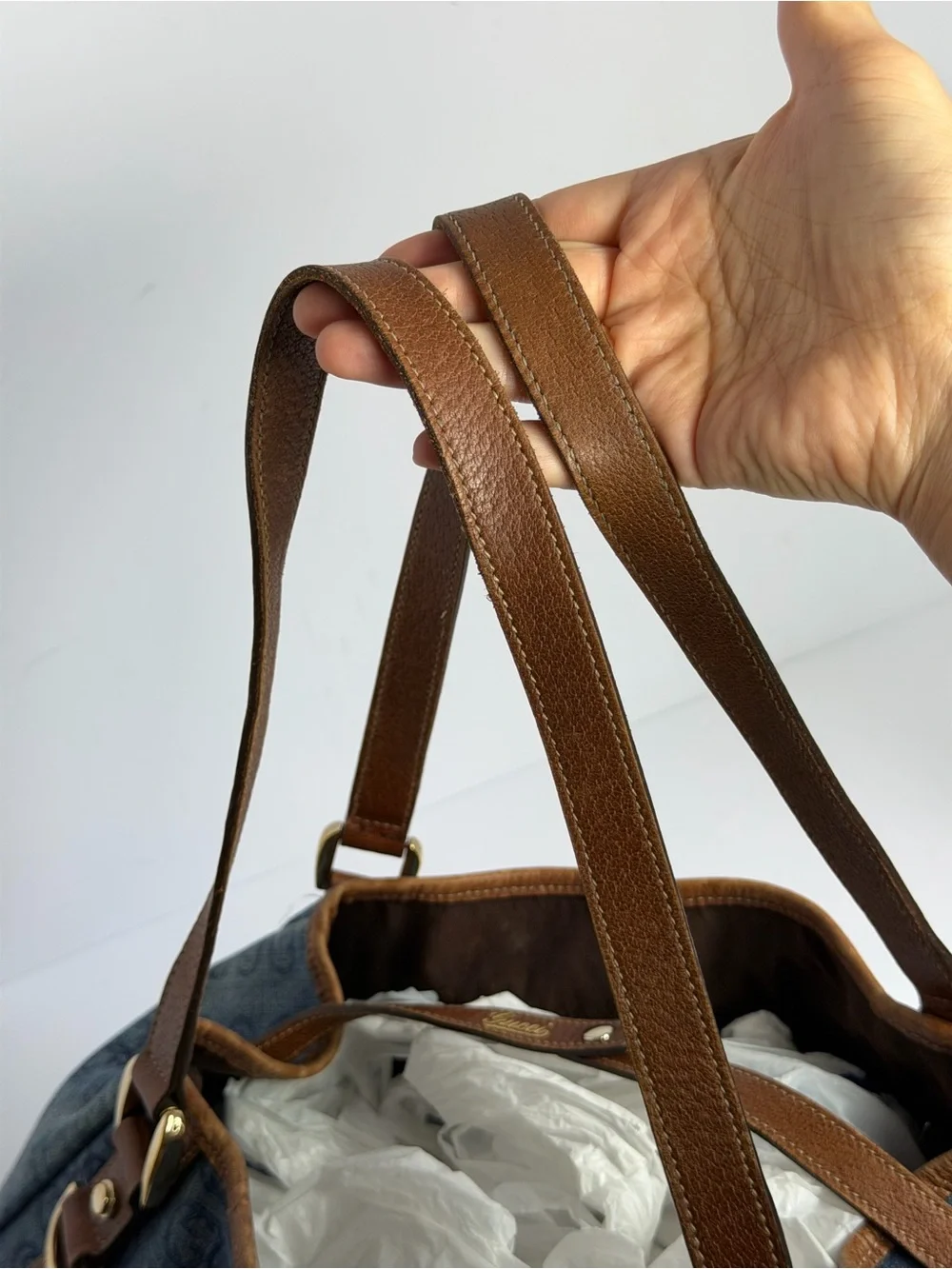 Gucci GG Monogram Denim Abbey Hobo Bag